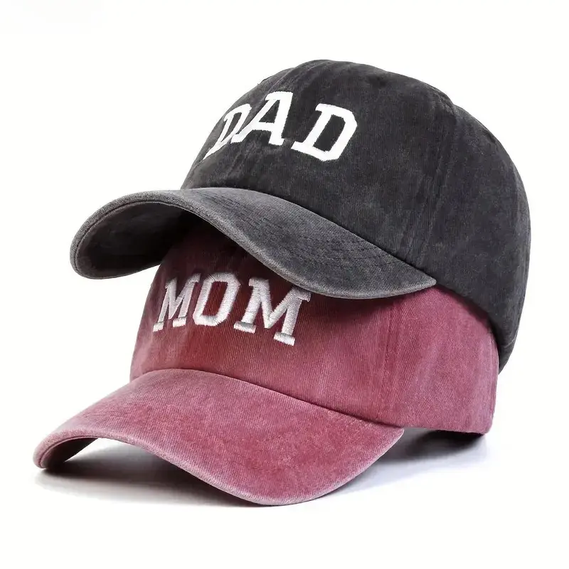 2PCS Matching Dad Mom Hats, Vintage Washed Embroidered Couple Baseball Caps, Adjustable Unisex Sun Hats for Parents, Cute Matching Family Gift for Father's Day, Mother's Day, Beach Vacation, Travel and Everyday Wea