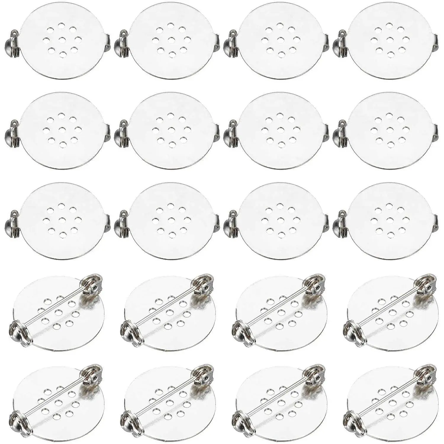 20 Pcs 17mm Blank Round Silver Brooch Pin Backs, Lapel Pin Backs for Jewelry Making DIY Crafts Badges Corsage