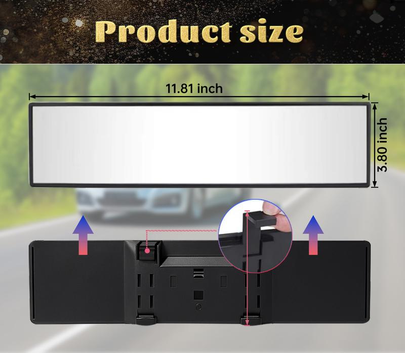 11.81" Panoramic Convex Rearview Mirror |   Interior Clip-On Wide Angle for Effective Blind Spot Reduction |   HD Visibility, Universal Fit for Car/SUV/Trucks