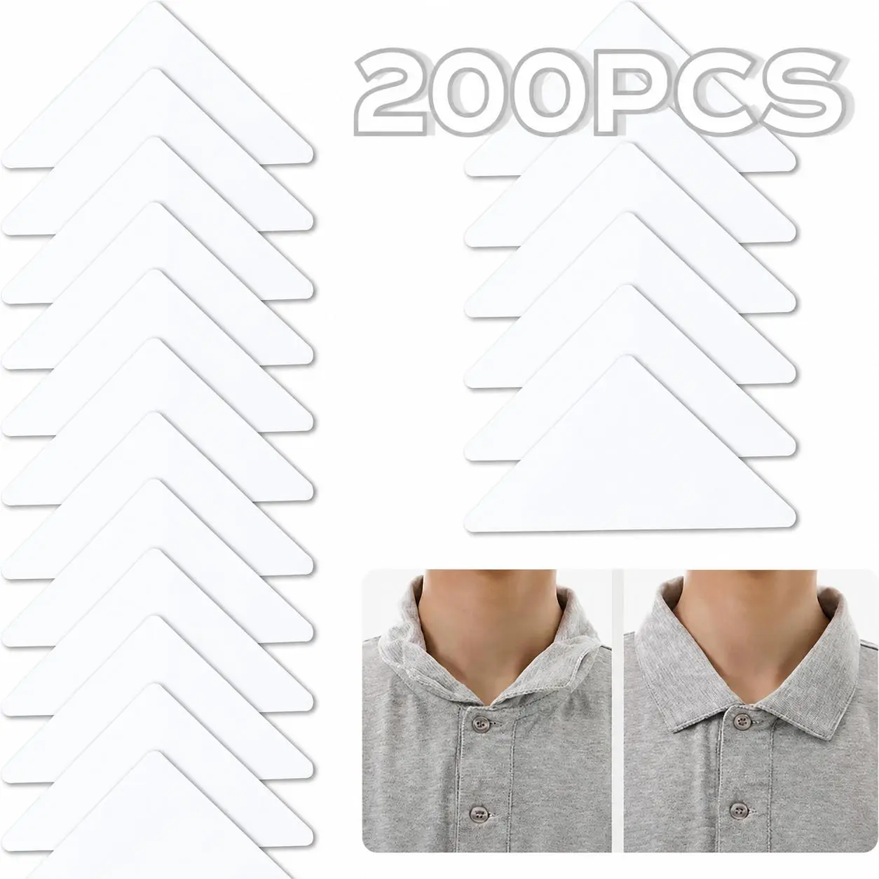 200 Pcs PVC Collar Stays for Dress & Polo Shirts – Anti-Warping Insert Style Shirt Collar Support Keeps Edges Straight & No Curl, Plastic Shapers for Men Women Business Travel Convenience
