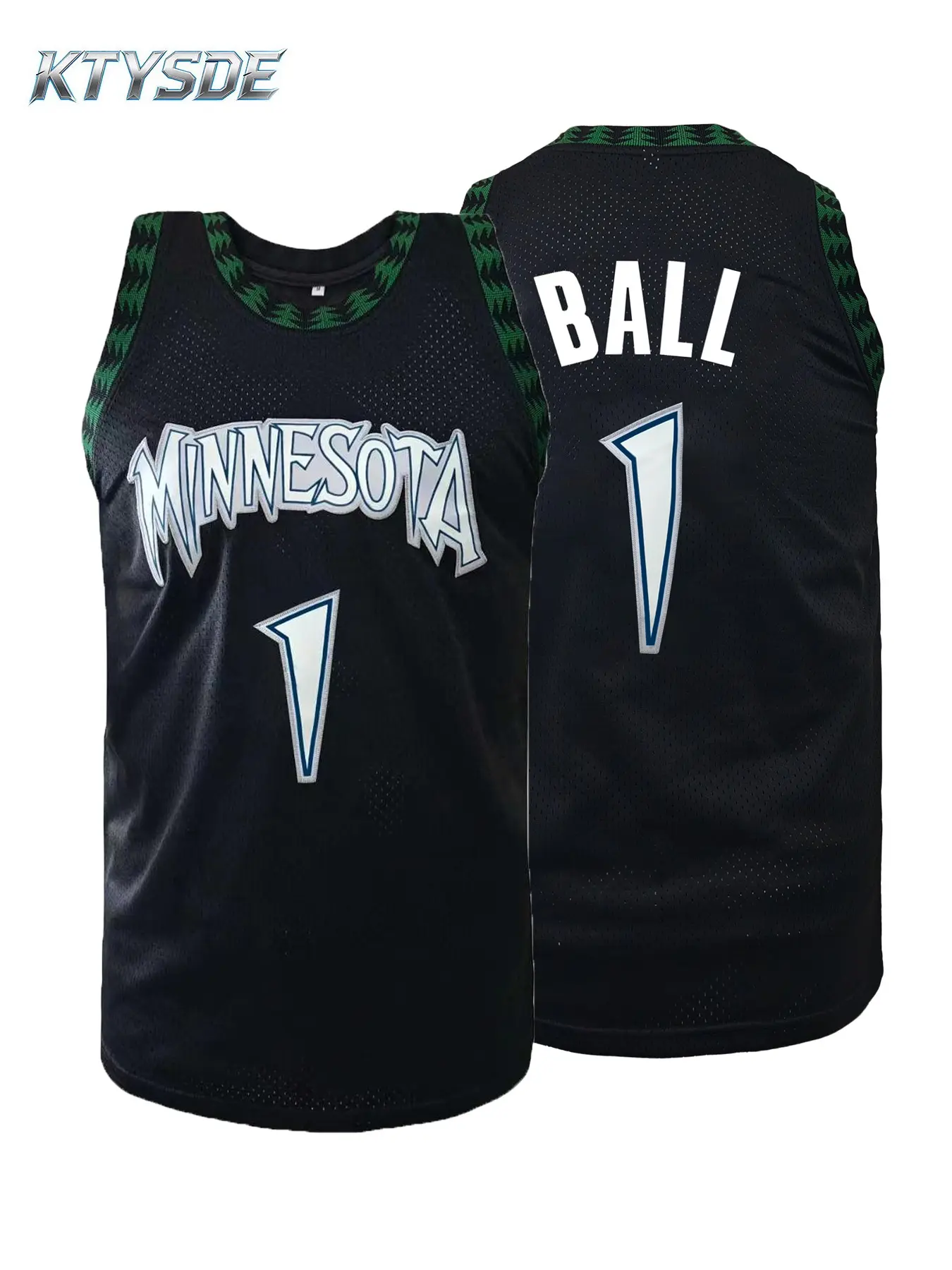 KTYSDE Men's Minnesota #1 Basketball Jersey, Retro Embroidered Loose Fit Breathable Mesh Sleeveless Top, Athletic Shirt for Unisex Basketball Training Casual Wear