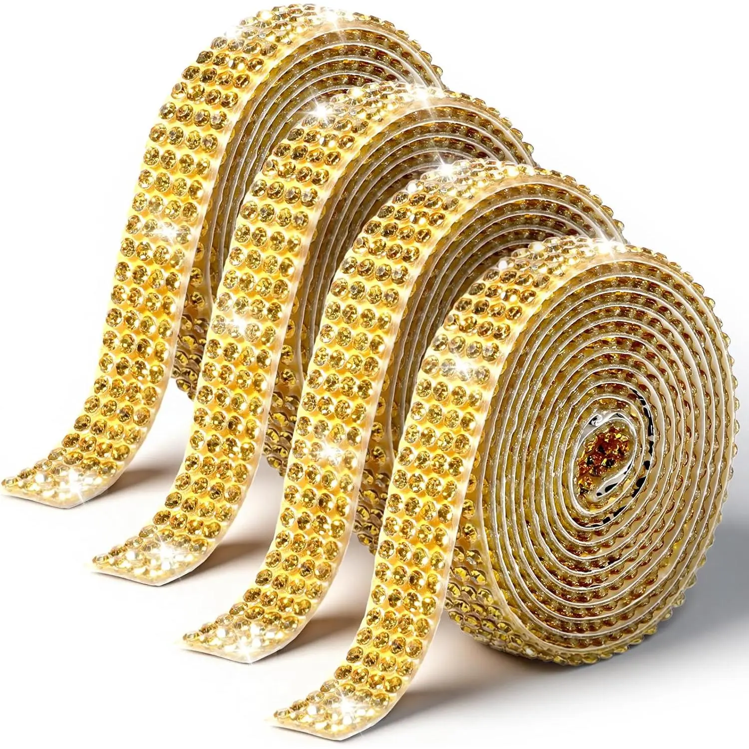 4 Rolls Self Adhesive Rhinestone Ribbons   Rhinestone Strips Bling Glitter Wrap Roll Bling Rhinestones Trim Rolls for DIY Crafts Clothes Shoes  Decorations(1 Yard/Roll)