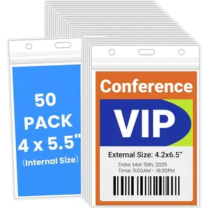 50Sets Bulk  Large ID Card&Credential Holder- External Size 4.2x6.5 | Fit 4x5.5,3.5x5 Inserts Name Badge Holders Top-Loading Card Sleeve for Employee,Student,Nurse,Clear PVC Work Badge Sleeve