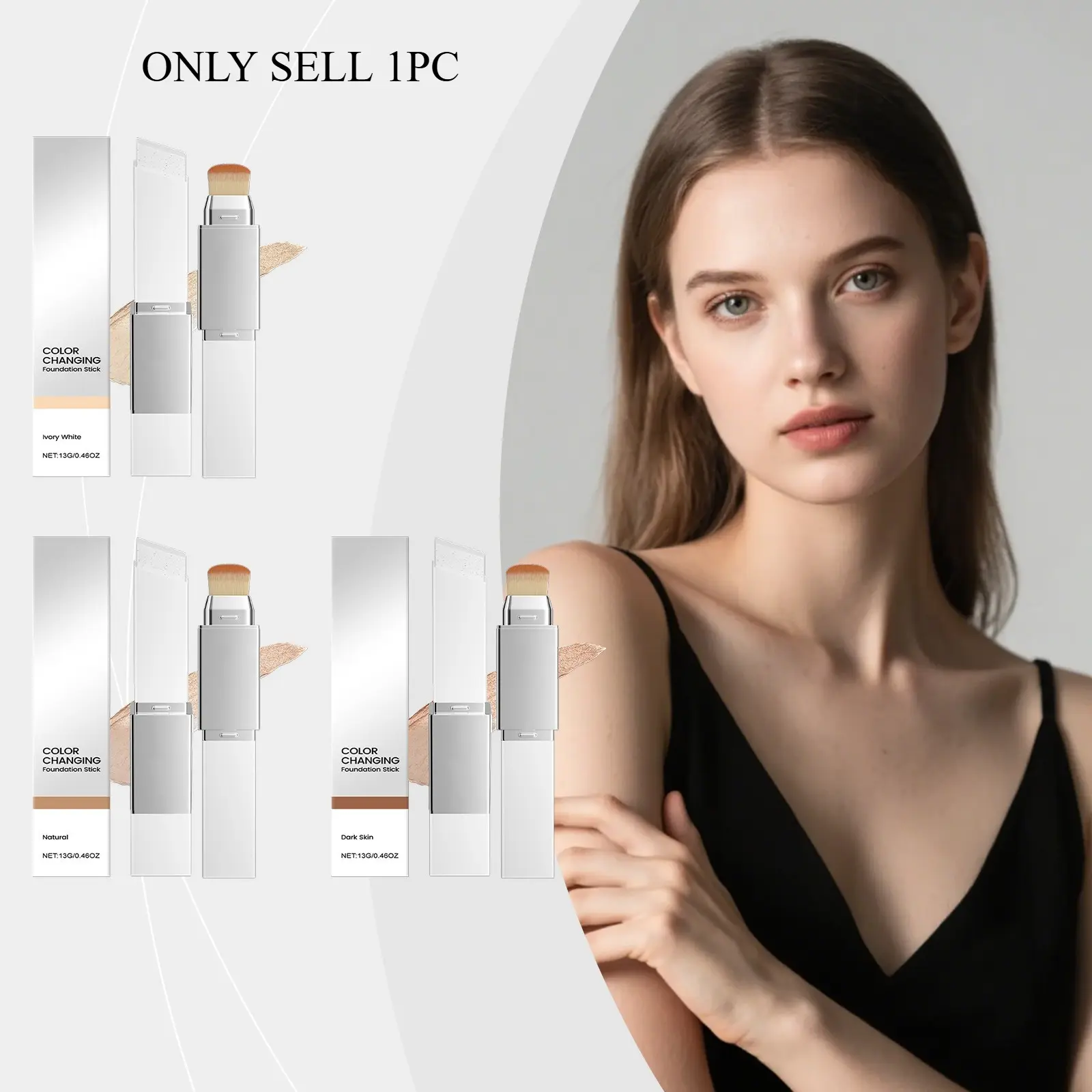 Two-in-one color-changing foundation make-up stick, with a fine and refreshing touch, matte and silky thin makeup foundation stick