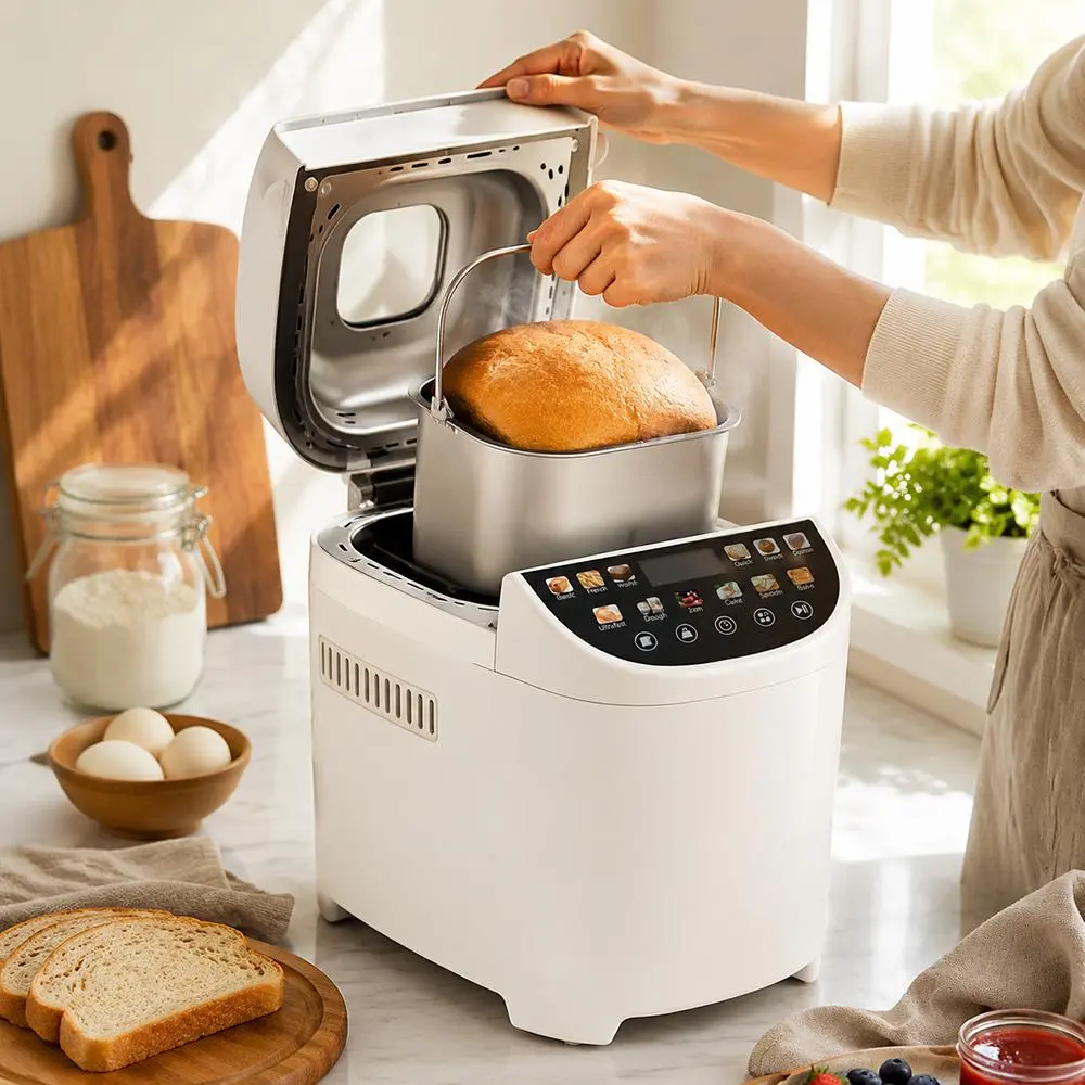 White 2LB 12-in-1 Automatic Digital Breadmaker 120V Kitchen Appliance, Gluten-Free Setting, Nonstick PP Pan, 2 Loaf Sizes, 13H Reserve, 1H Keep Warm, Digital Controls, Automatic Breadmaker