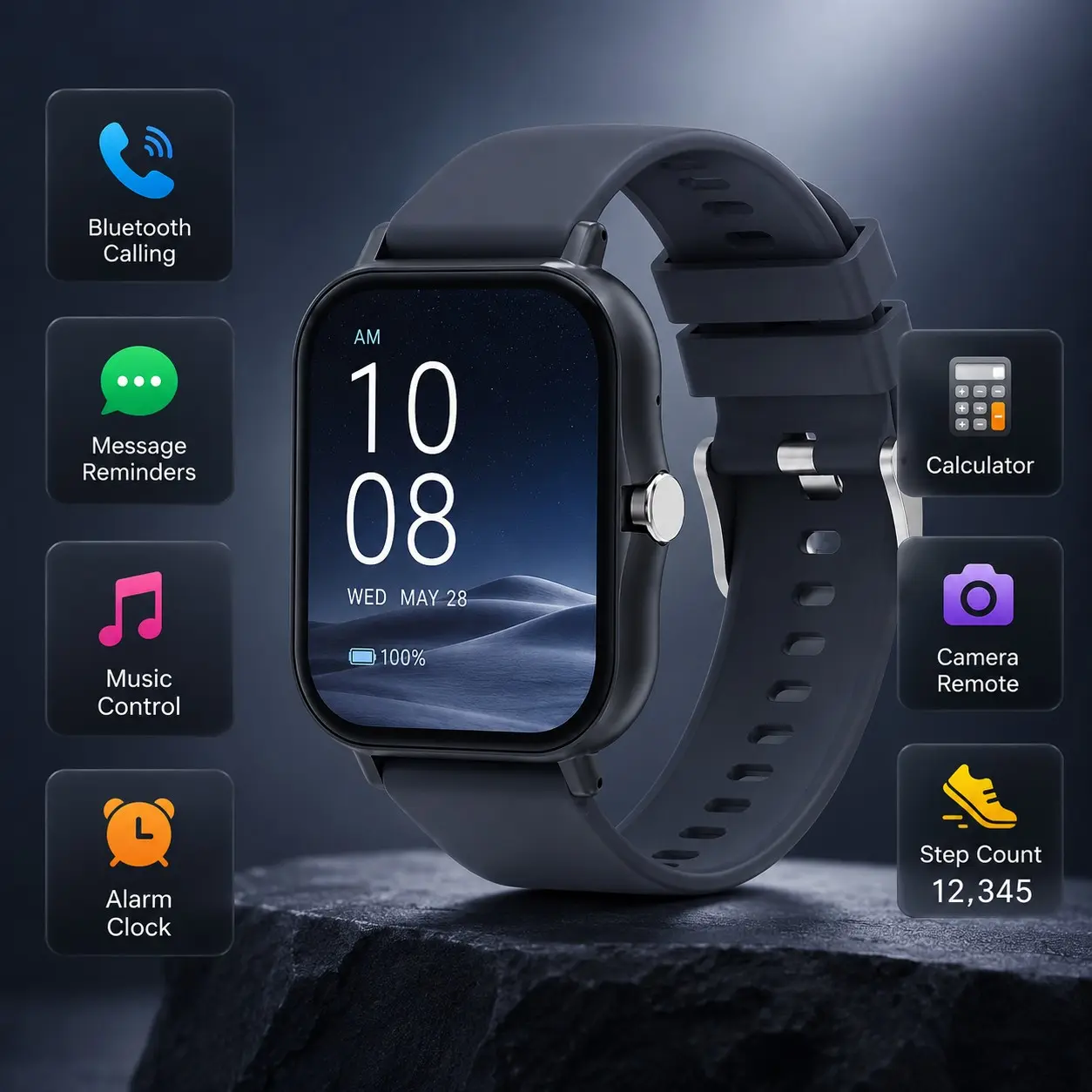 1.83 Inch Full Touch Sports Smart Watch, Outdoor Fitness Tracker, Bluetooth-compatible, Voice Control, iOS Android Compatible, Ideal Gift