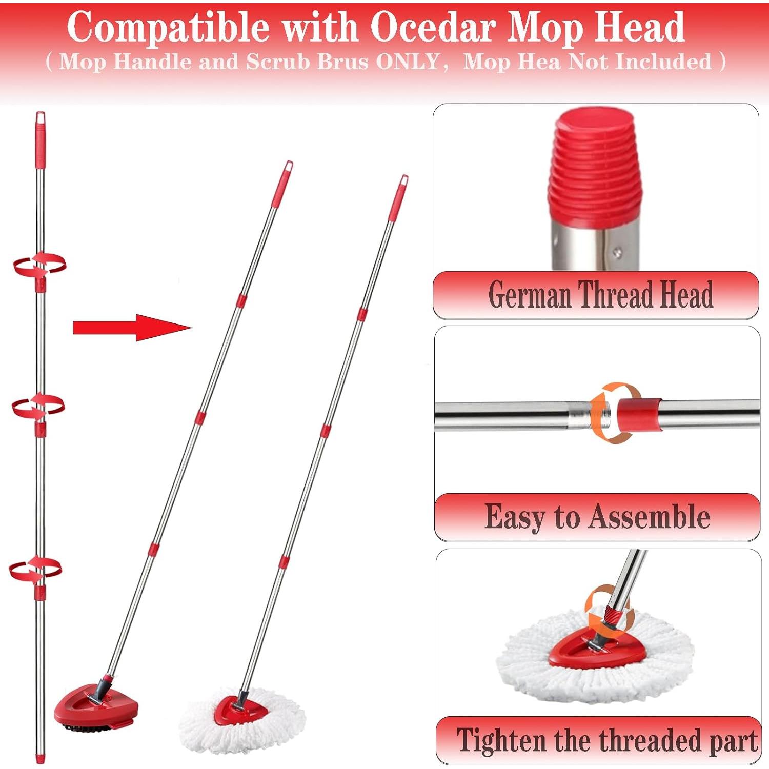 Spin Mop Replacement Handle and Mop Base Replacements for OCeda EasyWring 1-Tank Spin Mop System,4-Section Iron Mop Handle 30-58in and 1 Mop Base and 1 Scrub Brush Cover Set Combo, Red Spin Mop Replacement Handle and Mop Base Replacements for OCeda EasyWring 1-Tank Spin Mop System,4-Section Iron Mop Handle 30-58in and 1 Mop Base and 1 Scrub Brush Cover Set Combo, Red