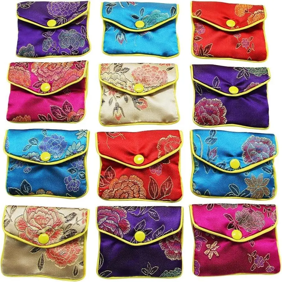 Silk Jewellery Gift Pouch Bags, 12-Pack Small Size, Multiple Colors, Pack Of 12