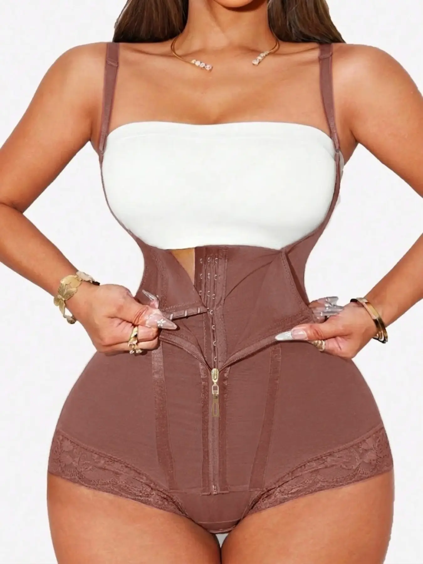 1 Count Women's Butt Lifting and Tummy Control Shapewear with Hooks, Fajas, Adjustable Thin Shoulder Strap Open Bust Bodysuit, Colombian Shapewear, High Compressing Jumpsuit, Suitable for All Occasions & Office & Gym, Smooth