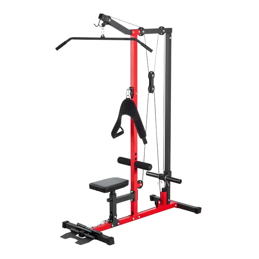 VEVOR LAT Pull Down Machine, 3-in-1 Row Cable Machine, Cable Machines Home Gym with 3-Level Adjustable Seat, 4-Level Adjustable Foam Roller, Load 400 lbs Lat Tower for Back, Chest, Tricep, Black