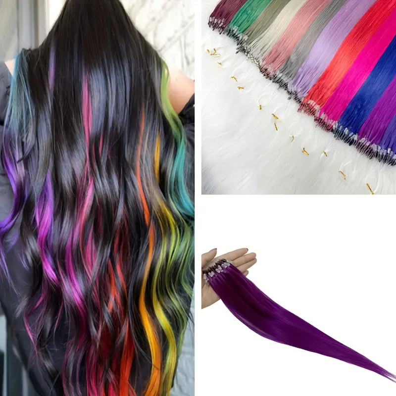 50 Strands Vibrant Rainbow Micro‑Loop‑Ring Real Human Hair Extensions for Women, 30G Straight Salon‑Grade Hair Pieces, Invisible Attachment Design, Easy‑to‑Install for Eye‑Catching Daily & Party Hairstyle Transformations