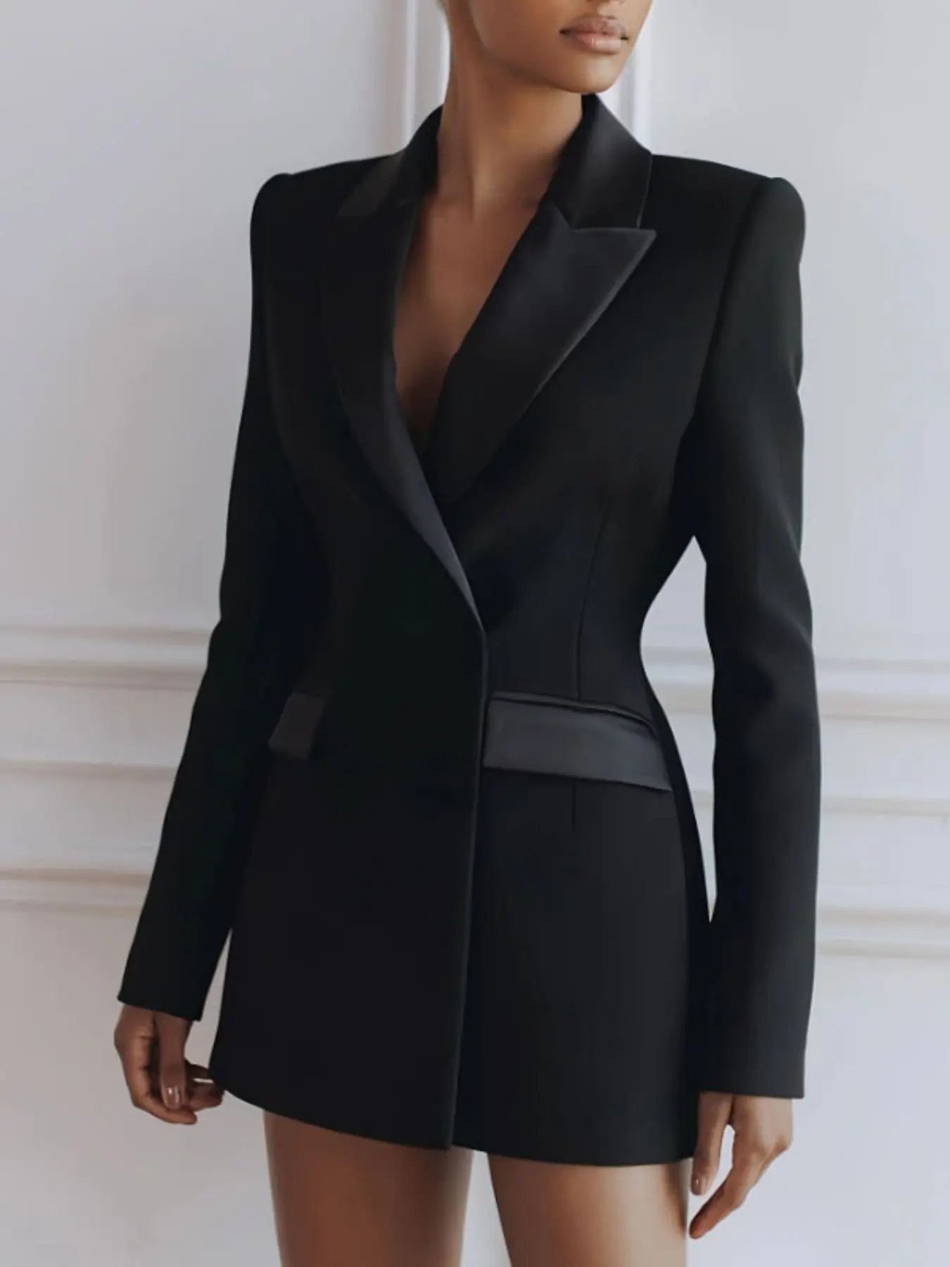 Elegant Patchwork Suit Dress, 3D Tailored Waist Design, Light Mature Style Suit Dress, High-End Fashion Women's Clothing, Chic