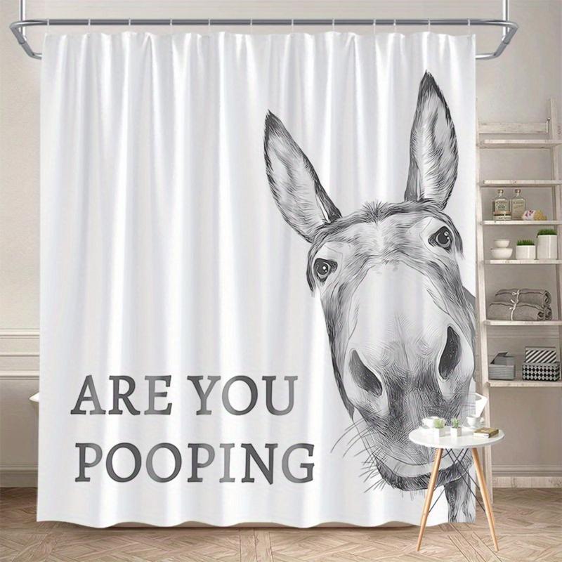 Funny Donkey Shower Curtain with "Are You Pooping?" Text - Modern Farm Animal Design, Durable Polyester Fabric, Bathroom Decor for Humorous Home & Gifts, Funny Shower Curtain, Gift Idea, Whimsical Style, Easy Installation (Multiple Sizes)