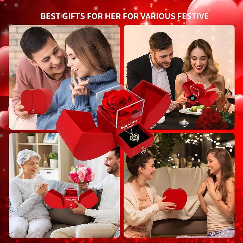 Rose Party Gift Box with Love Heart Necklace, 1 Set Romantic Rose Gift Box with “I Love You” Jewelry Necklace, Gift for Mom, Wife or Girlfriend, Birthday Gift