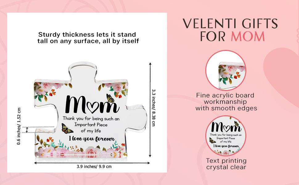Gifts for Mom - Cute Engraved Acrylic Block Puzzles Piece - Adorable Mom Gift from Son, Daughter - Fun Christmas, Mothers Day, Birthday Gift Idea for Mom - Fancy Decoration Piece for Home