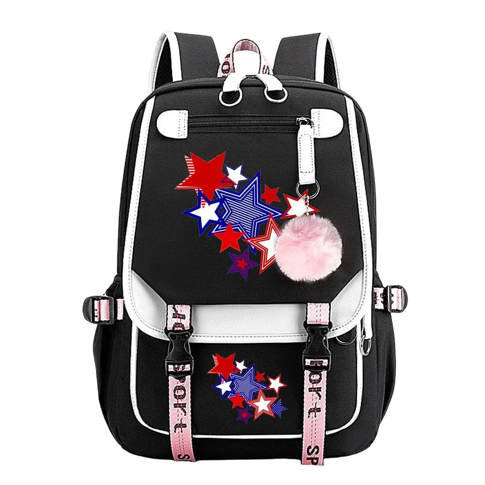 Y2K Stars American Flag Print Backpack for Boys & Girls, Teen Student School Bag, Large Capacity Backpack,  Water-Resistant Durable Design, Multi-Pocket Organizer, Perfect Birthday & Holiday Gift 11.4” × 18.1”