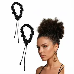 2 Pcs Adjust Satin Hair Scrunchies for Women Girls, Adjustable Hair Ties Soft Than Silk for 4c Girlie Thick Curly Natural Hair, Easy to Use Hair Accessories for Afro Puff Loc Ponytails (black)