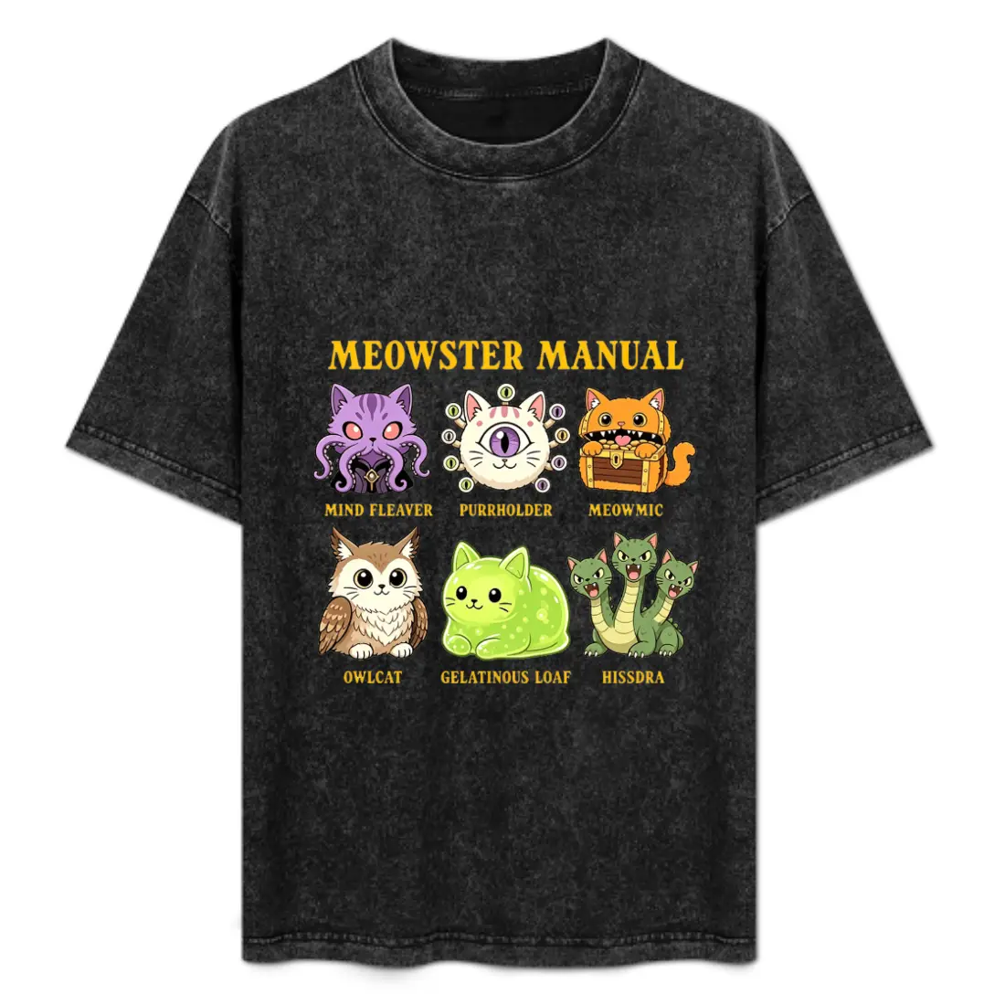 Meowster Women's Manual-Wash Cotton T-Shirt, Funny Dungeons & Dragons Cat Graphic Top, Casual Round Neck Streetwear, Fan Gift, Funny Shirts, All-Season Cartoon Print Sports Top