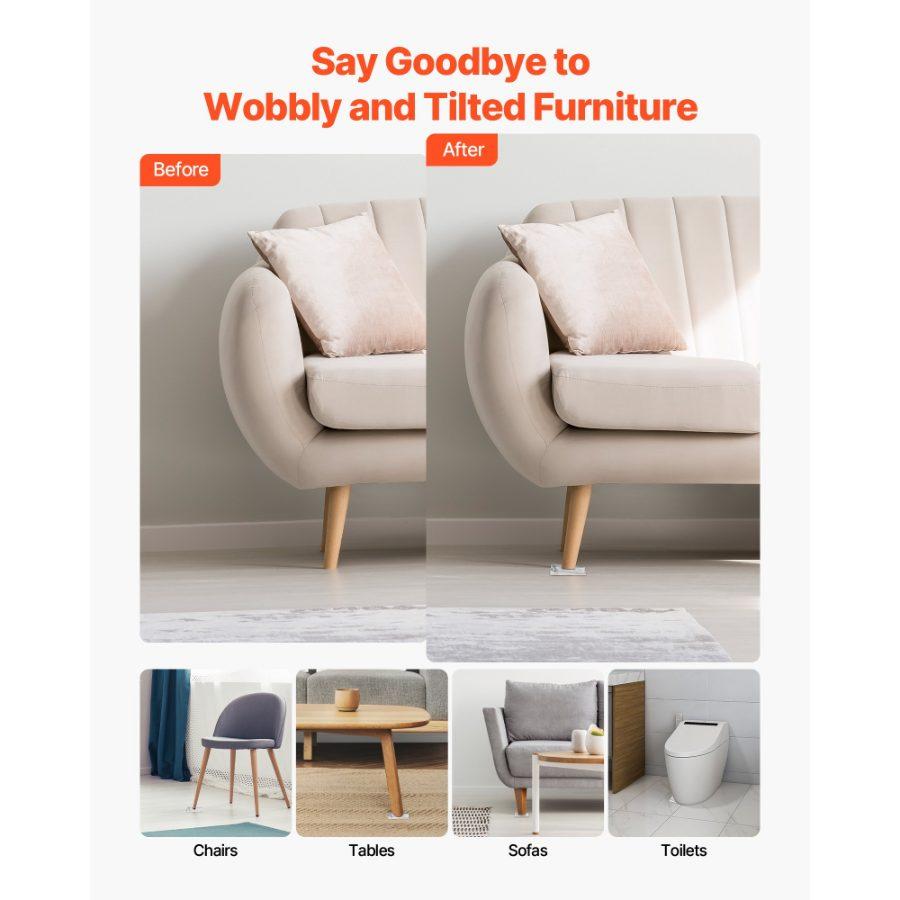 VEVOR Furniture Leveling Shims, 30 PCS 1.97x 1.16x 0.22 inch Non-Skid Clear Plastic Pads, Easy-to-Cut Furniture Leveler, Ideal Shim Leveler for Couch, Refrigerator, Table Legs to Avoid Wobbling