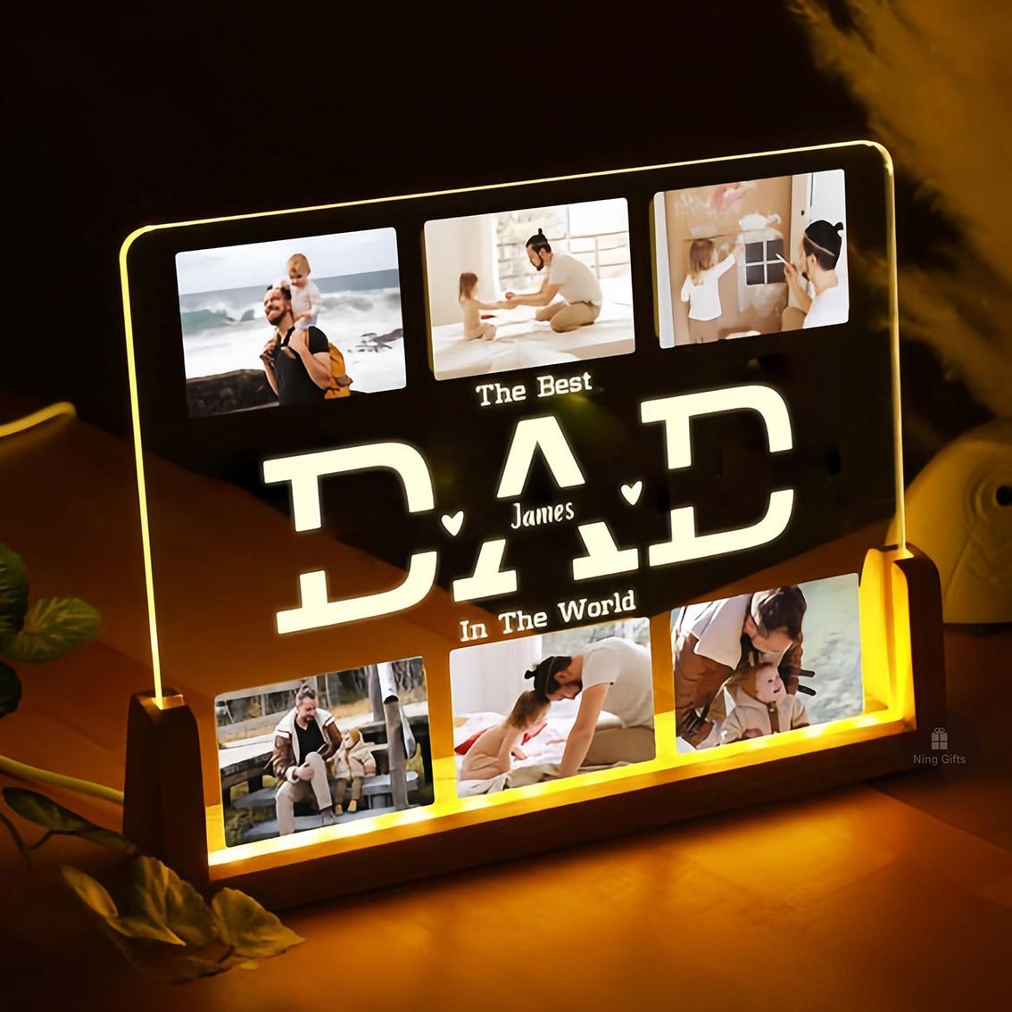 Custom Dad Photo Plaque with LED Night Light Personalized Acrylic Picture Frame Creative Desktop Decor for Dad Customized "Best Dad Ever" Photo Night Light| The Perfect Father's Day Birthday Thanksgiving Christmas Gift