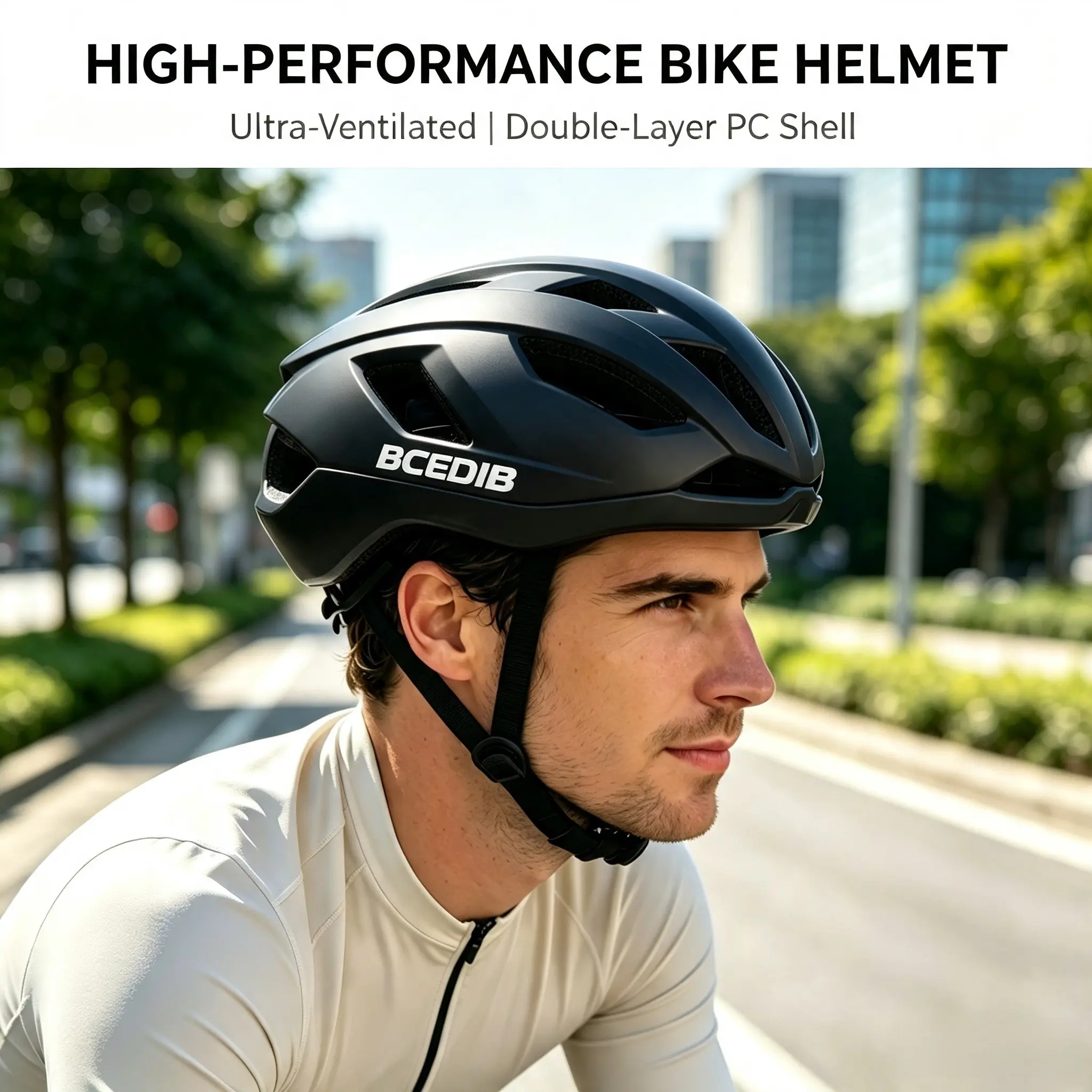 BCEDIB Luxury Sleek Looking Adult Bike Helmet for Men & Women, Dual PC Shell Full Wrapped Edge Lightweight Ventilated Road Bicycle Helmet, Multi Layer Shock Absorption High End Safety Helmet for Commuting & Outdoor Cycling