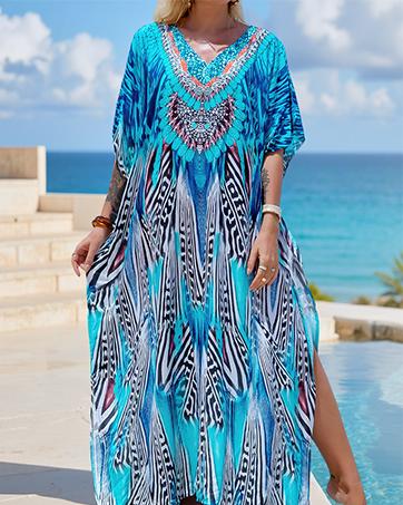 Kaftan Dresses for Women Plus Size Bathing Suit Cover up Vneck Batwing Dress Loose fit Moroccan Caftan mumu Dresses