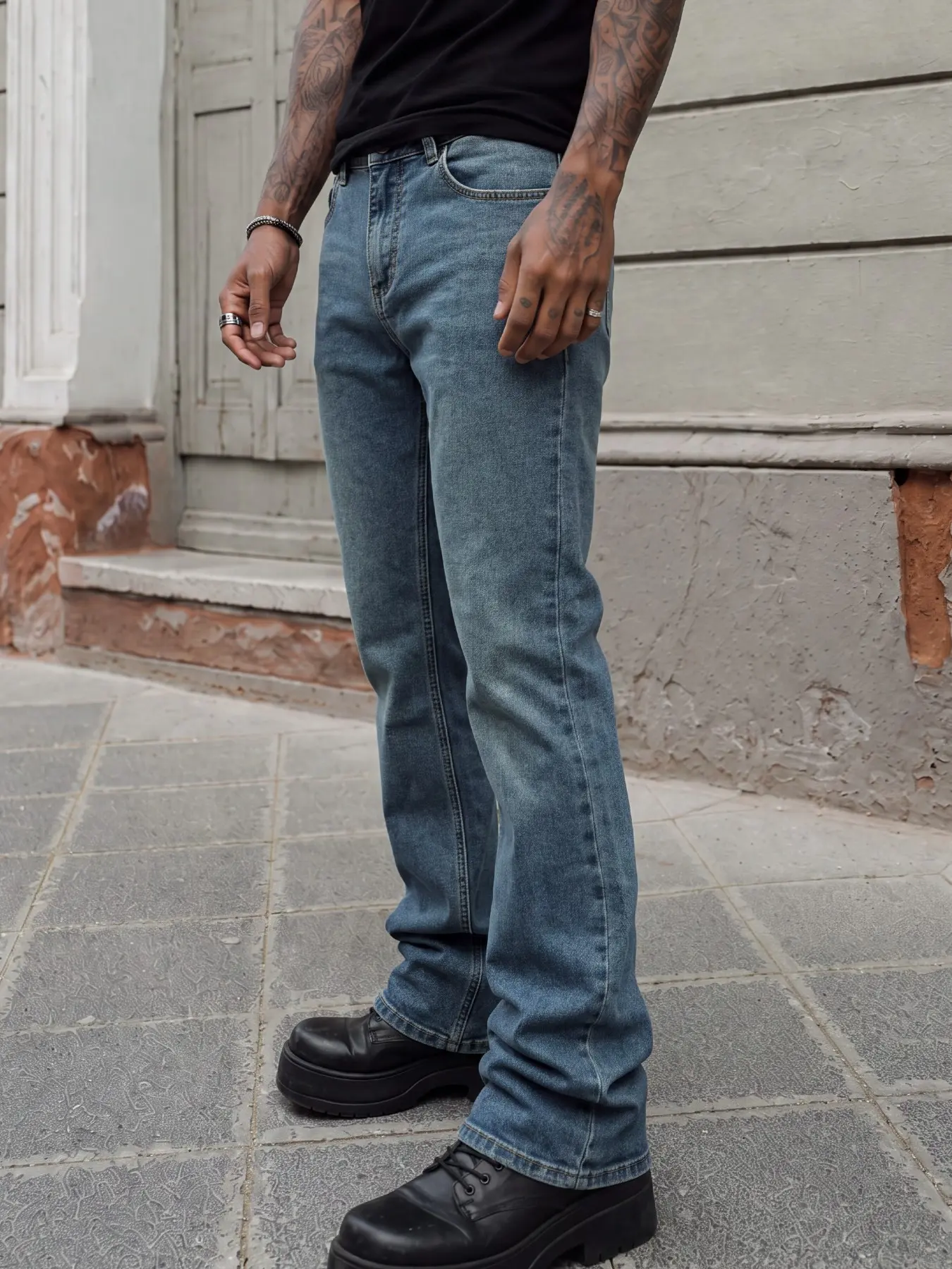 Men's Vintage Blue Slim Bootcut Denim Pants, All-match Jeans For Daily Commuting In Four Seasons, Ideal Gift For Boyfriend And Husband.