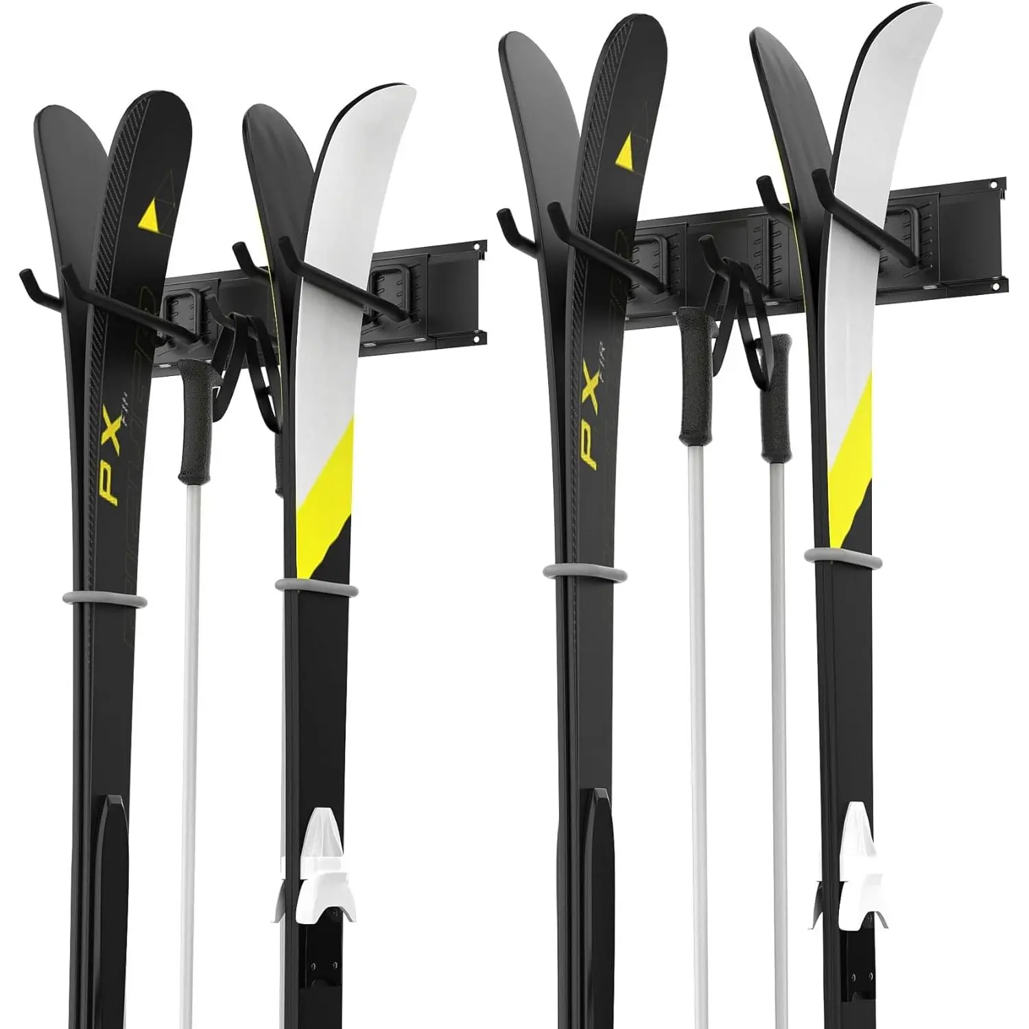 Wall Mounted Ski Rack, Garage Ski Storage for 4 Pairs of Skis Mount Hanger Home Shed and Garage Snowboard Wall Rack Holds Up to 200 lbs