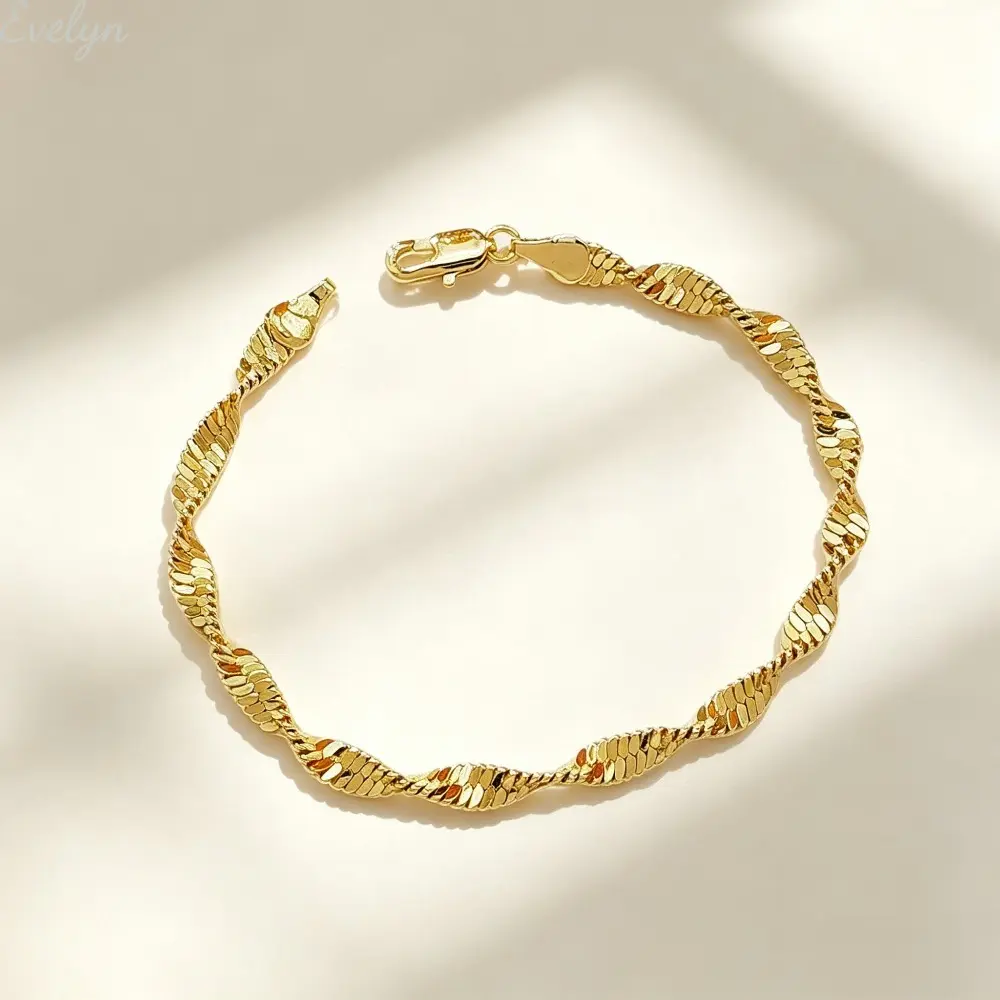 14K Gold Plated Twisted Herringbone Bracelet for Women, Dainty Sparkling Twist Snake Chain Bracelets, Trendy Stackable Gold Jewelry Gift for Her