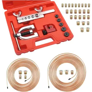 25Ft 1/4 and 3/16 Brake Line Kit Includes 32 Inverted Flare Fittings Double & Single Flaring Tool Copper Coated Brake Line Repair Kit