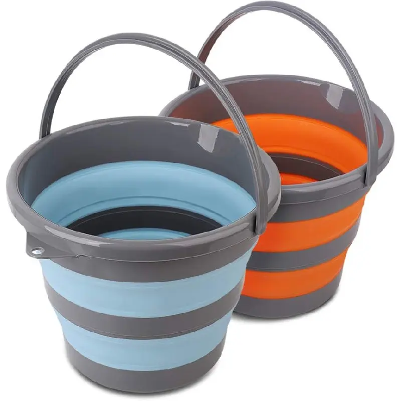 2 Pack Collapsible Plastic Bucket with 2.6 Gallon (10L) Each, Foldable Round Tub for House Cleaning, Space Saving Outdoor Waterpot for Garden or Camping, Portable Fishing Water Pail (Blue & Orange) : Health & Household