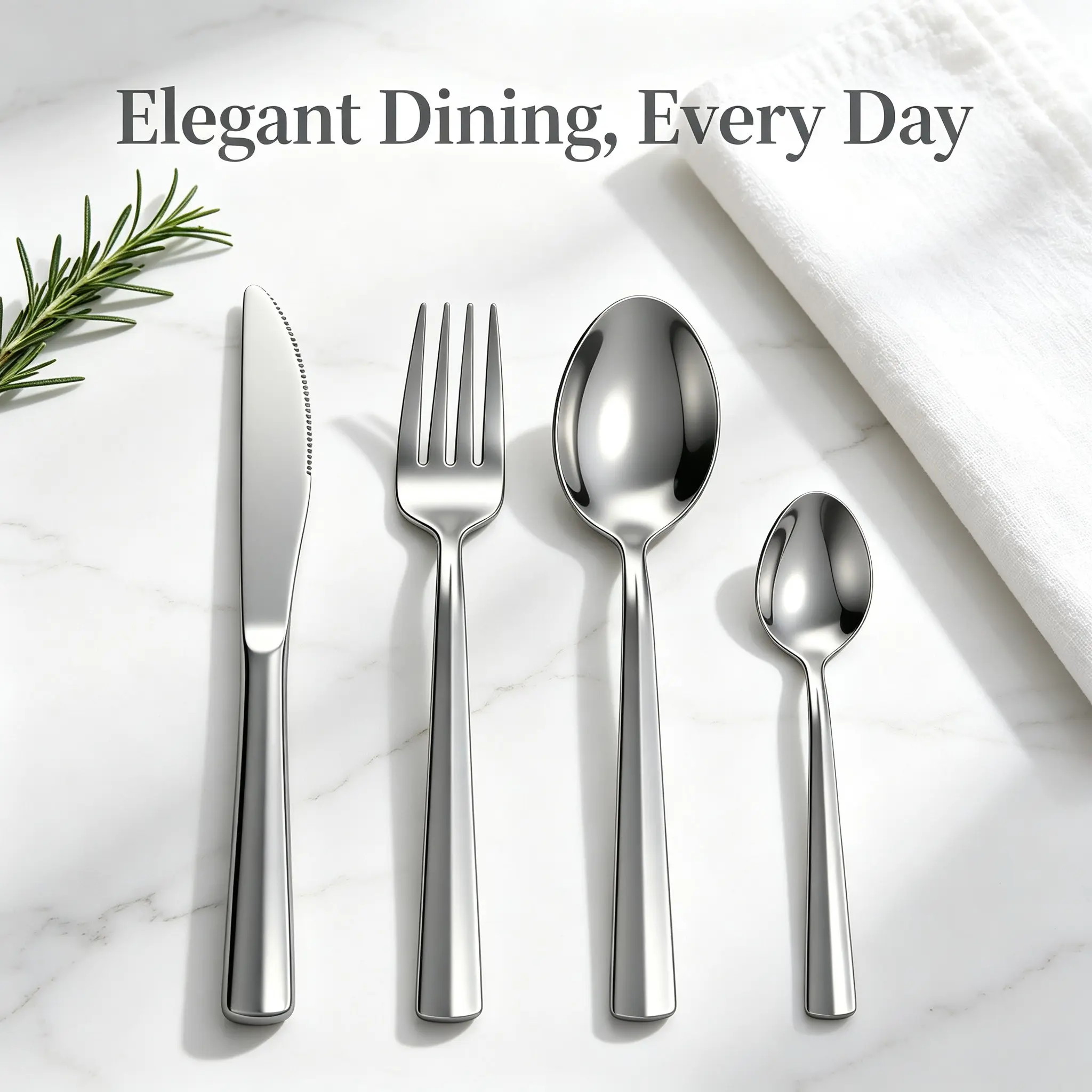 16/24Pcs Classic Silver Stainless Steel Flatware Set with Knife, Fork, Spoon & Teaspoon, Smooth Straight Handle, Mirror Polished Rustproof Dishwasher Safe, Ideal for Home Kitchen, Restaurant & Daily Dining