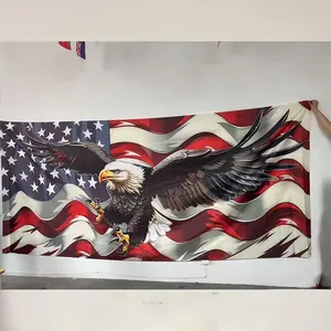 1pc American Flag and Eagle Garage Door Banner, Polyester Knit Fabric, Patriotic Outdoor Decor, Outdoor Party Decoration, Independence Day, Memorial Day, Fourth of July