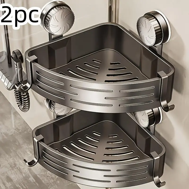 2-Pcs Set Corner-Mount Triangular Suction Cup Baskets, Drill-Free Bathroom Sink Organizer, Wall-Mounted Storage for Bathroom Sink or Toilet Areas