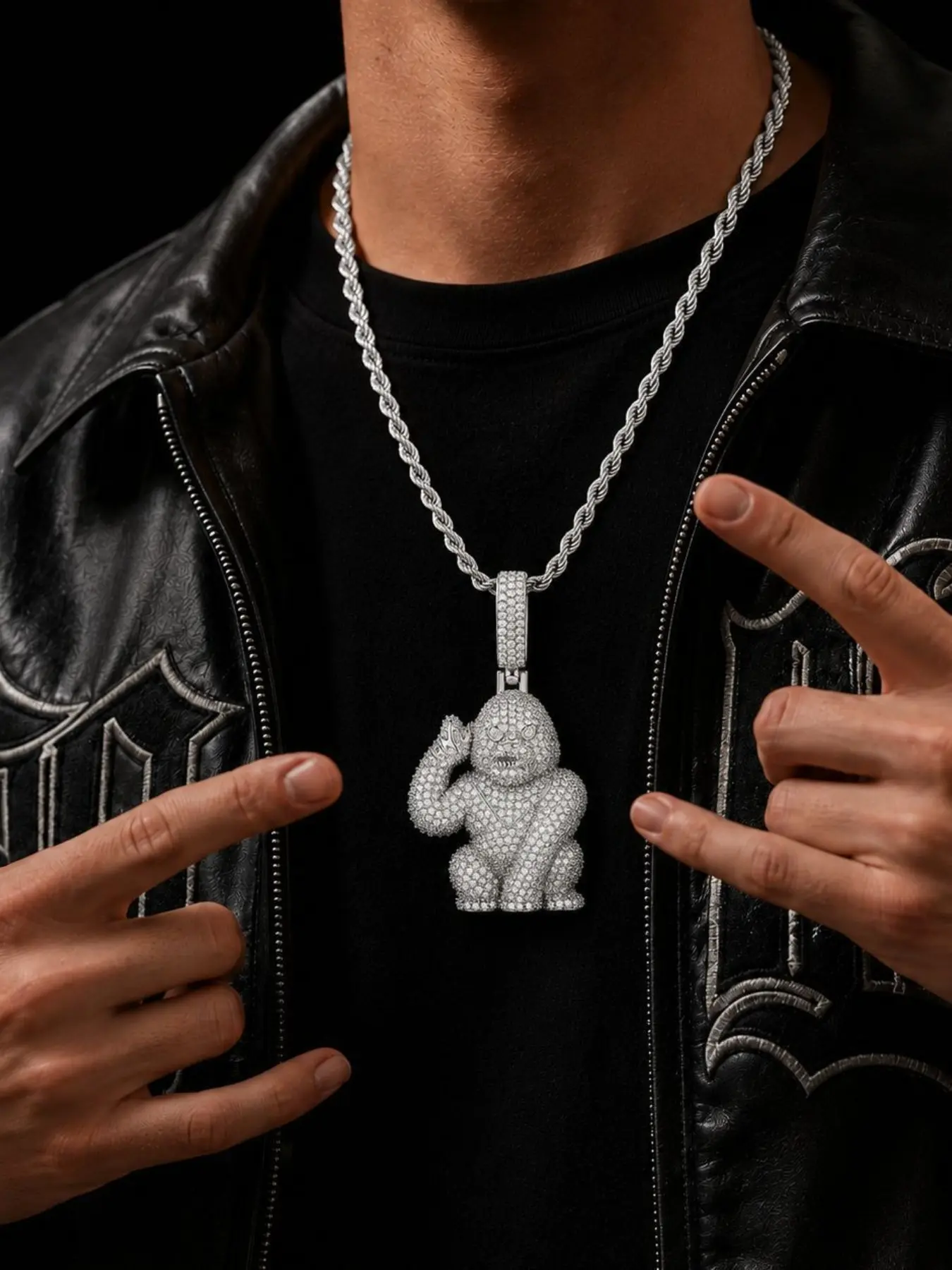 Men's Hip-Hop Style Monkey Pendant Necklace, Unique Animal Accessory for Daily Streetwear, Trendy European and American Fashion Jewelry