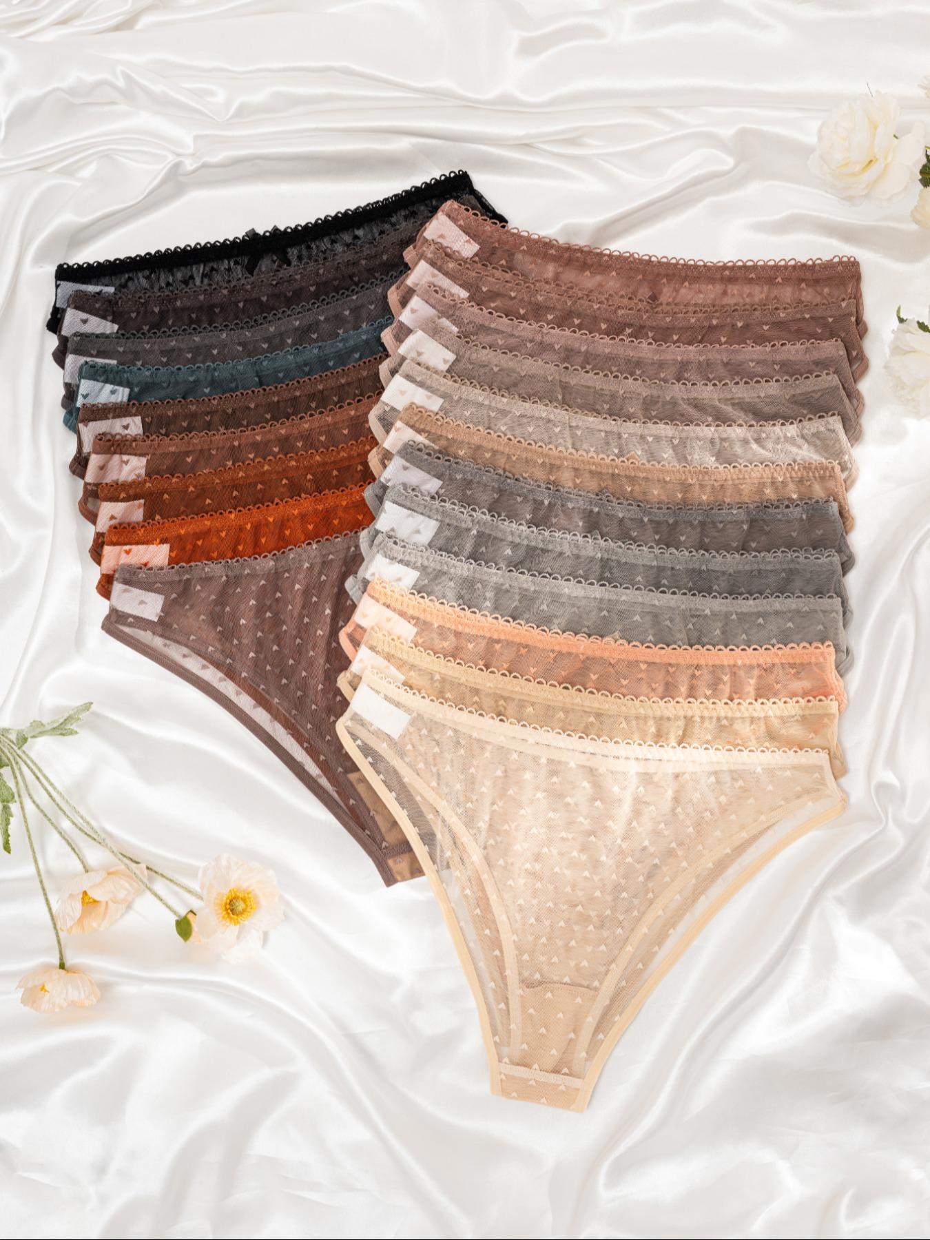 Women's 21pcs Heart Print Bow Decor Contrast Lace Knicker, Soft Comfy Breathable Panty for Daily Wear, Underwear for All Seasons