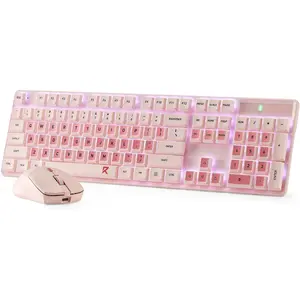 Redragon BS 8531 Wireless Keyboard & Mouse Combo, 104 Keys Low-Profile Mechanical Switch White LED Gaming Keyboard and 4000 DPI Mouse Bundle, 3-Tone Pink