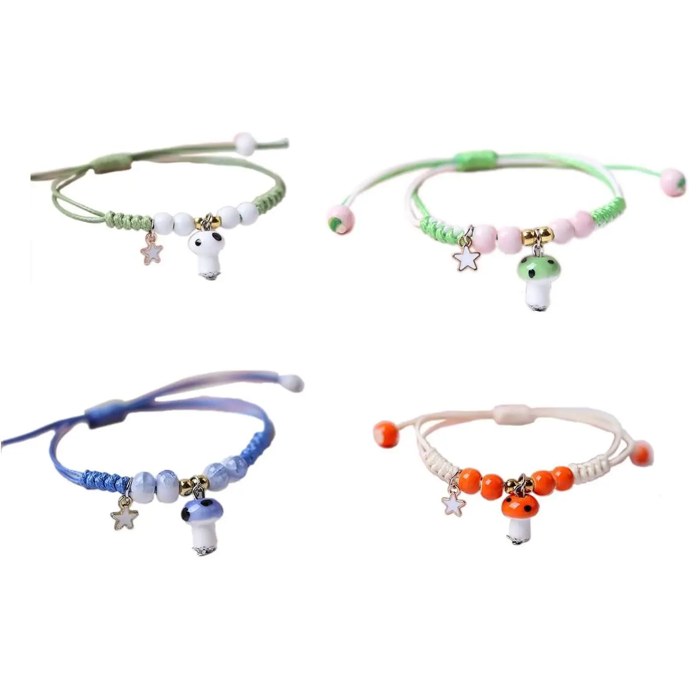 4 count  Mushroom Bracelets Beaded Colorful Luck String Rope Chain Cord Thread Braided Bracelet  Protection Friendship Wish Bracelet  for Women Girls