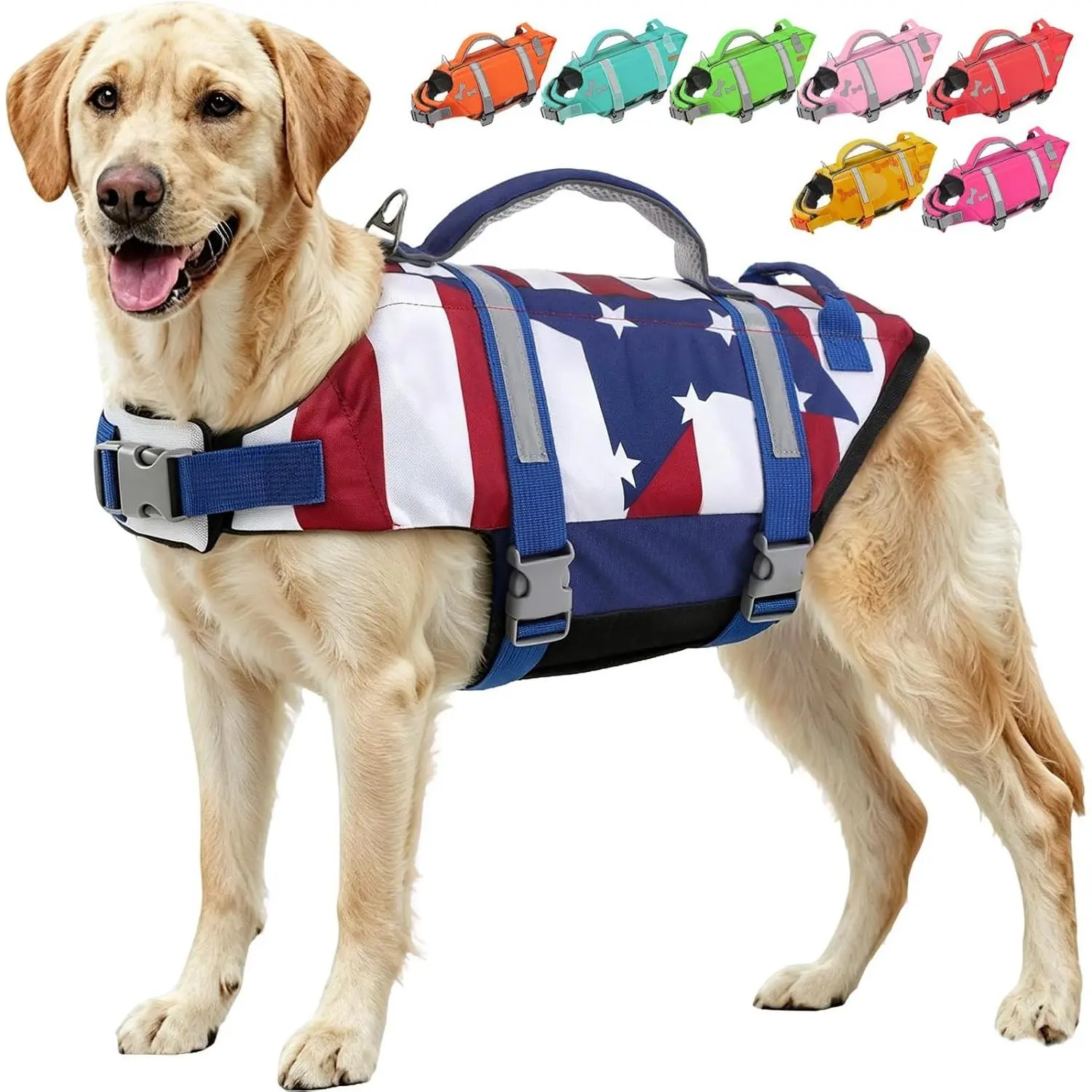 Life Jackets for Dogs, Superior Buoyancy Large Dog Swim Vest for Water, Pet Life Vest with Enhanced Rescue Handle for Swimming Pool Beach Boating, Flagstar, XL