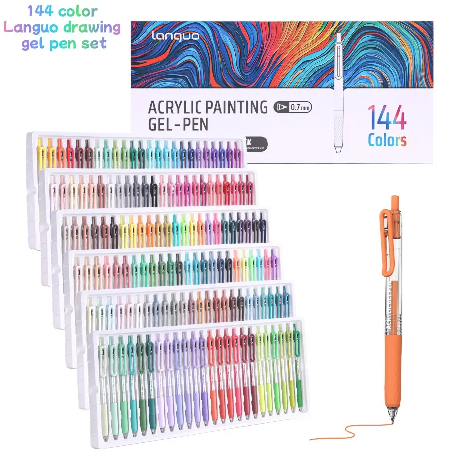 144 Color Languo Retractable Gel Pen Set, 0.7mm Fine Tip, Smooth Writing, Quick-Dry, Ideal for Art, DIY, Journaling, Stacking Colors