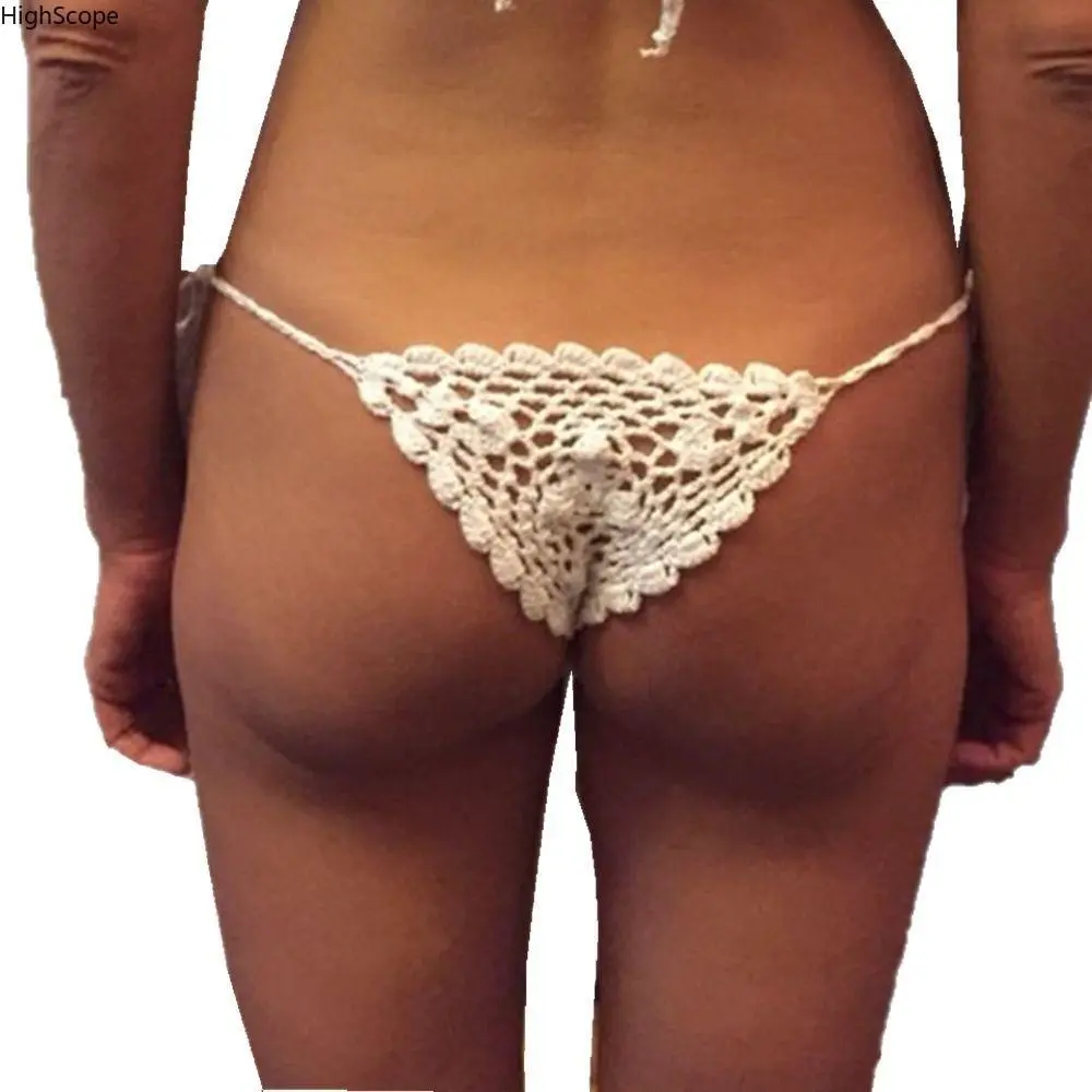 Women's Crochet Bikini Set, 2-Piece Handmade Boho Bathing Suit in Cotton with Triangle Top and Hollow Lace Pattern, Bathing Suits