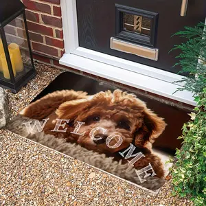 1pc Soft Brown Portorito Welcome Door Mat – Cute Dog Design, Machine Washable, Rectangular Entry Mat, Suitable for Patio, Backyard, Deck, RV, Picnic, Beach, and Camping, Outdoor Mat| Welcome Decor|