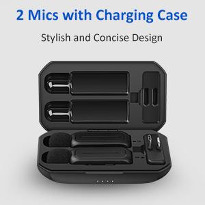 2 Pcs Wireless Lavalier Microphone for iPhone iPad Android with Charging Case 7H Clip on Lapel Microphone Wireless for Video Recording Vlogging, YouTube, Interview, 3 Mode Denoise, 70ft