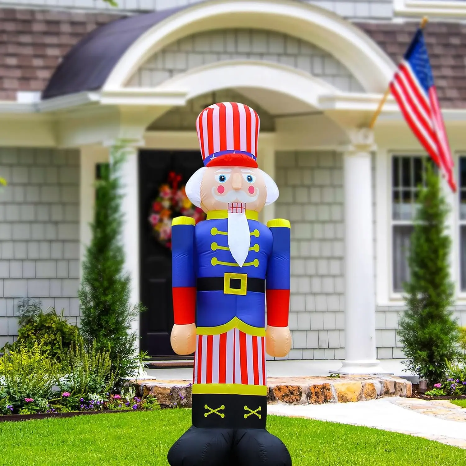 4th of July Lighted 8Ft Tall Inflatable Nutcracker Soldier Blow Up Yard Decoration, Patriotic Decor for Outdoor Garden Lawn