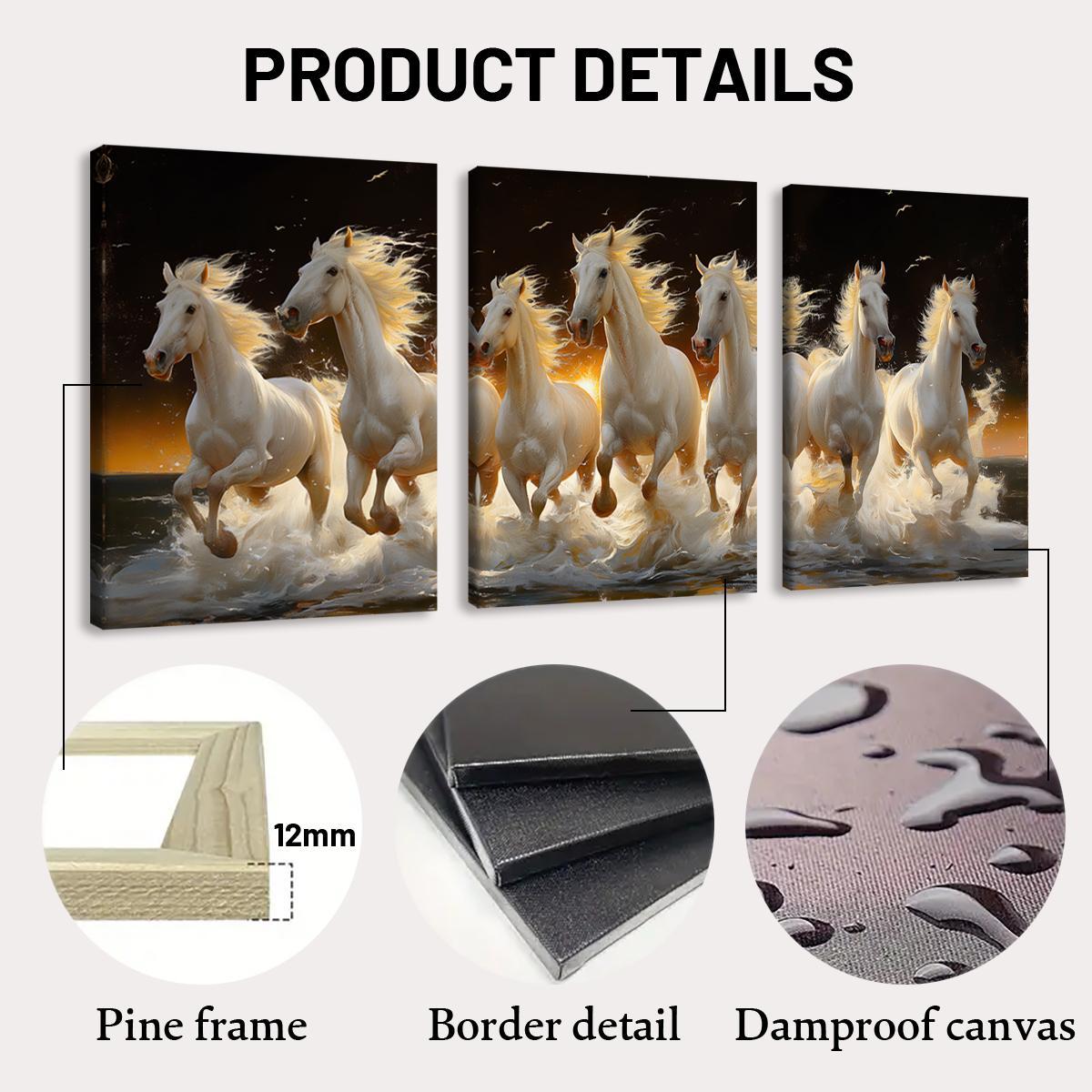 Wooden Framed Horse Canvas Pattern Painting, 3 Counts/set Modern Art Design Animal Pattern Wall Art, Wall Decor for Home Living Room Bedroom Office