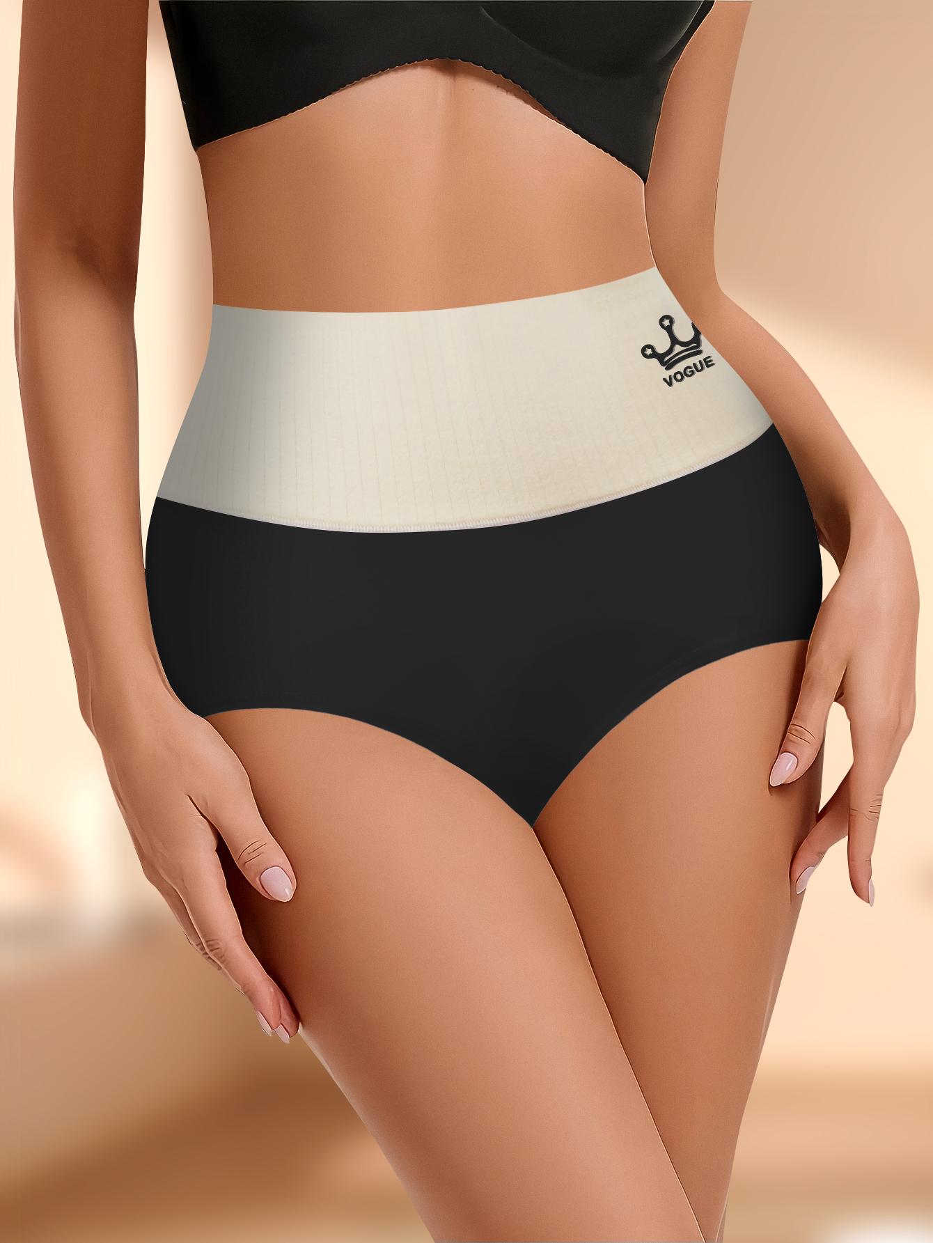 QUASTI 7-Piece High Waisted Cotton Women's Underwear, Featuring Color Blocking Design, Daily Comfortable Skin Friendly Underwear, High Elasticity Anti Rolling And Hip Lifting Women's Underwear, Cute, Elegant & Fashionable Underwear, Minimalism, S-XXL