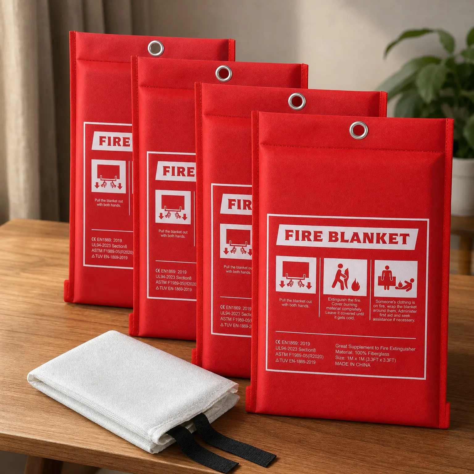 Emergency Fire Blanket for Home Kitchen - Fiberglass Fire Suppression Blanket for School, Fireplace, Grill, Car, Office, Warehouse (4 Pack, 40"x40")