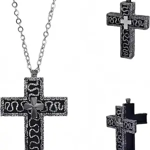3D Metal Thanos Inspired Gothic Pendant Necklace – Hidden Compartment Cross, Octopus Tentacle Design, Vintage Steampunk Jewelry