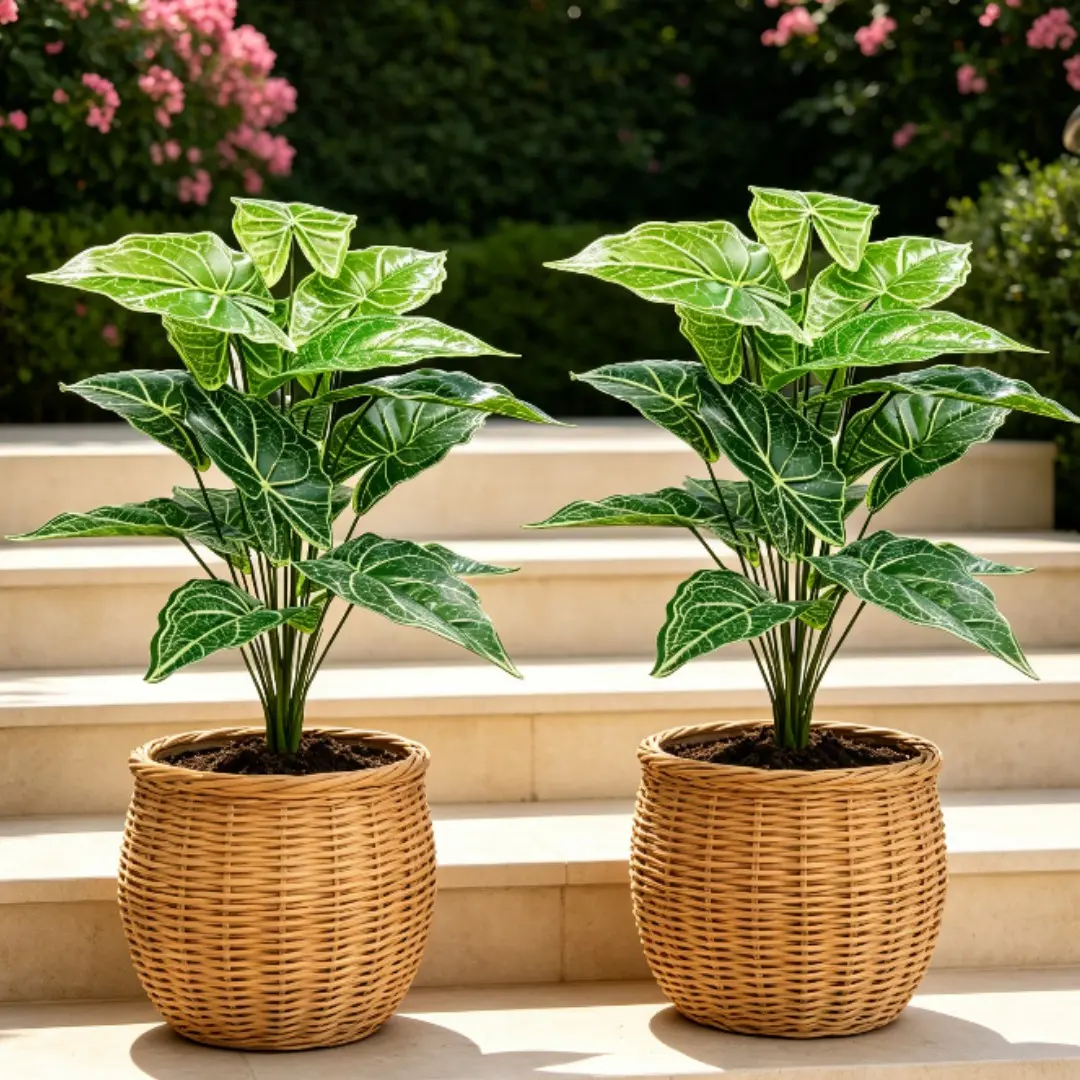 2-Pack Anthurium Clarinervium Large High-Quality Artificial Greenery Set, Decorative Fake Greenery, White-Veined Anthurium Palm Plant for Home Office Decor, Low Maintenance, All Seasons