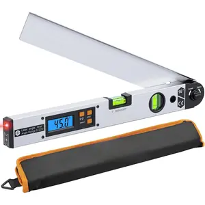 225° Aluminum digital angle measurer, with laser function (2-level laser, <1mW), 400mm angle ruler with bubble level, LCD display, suitable for woodworking, construction, tile installation, picture hanging, and other applications